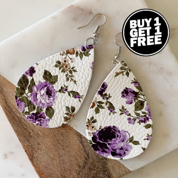 Free People Jewelry - BOGO! Purple Flowered Drop Earrings